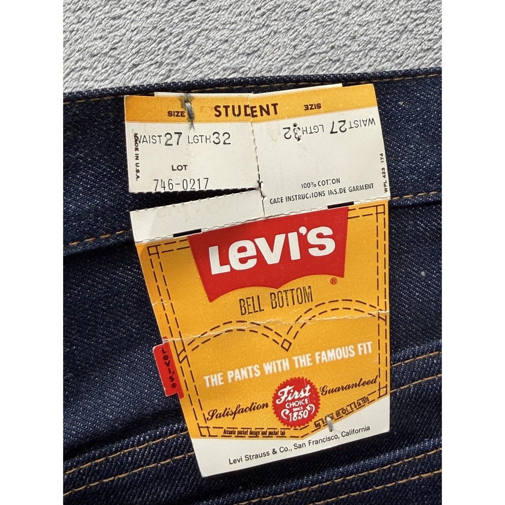 Vintage Levis‎ Bell Bottom Jeans Mens 27x32 Dark Wash Denim Student Made USA 70s - Picture 14 of 16
